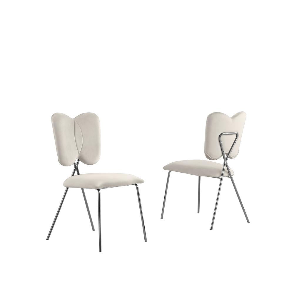Set of 4, Cream Velvet Guest Side Chair with Wingback, Chrome