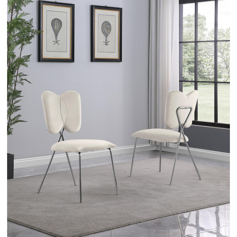 Set of 4, Cream Velvet Guest Side Chair with Wingback, Chrome