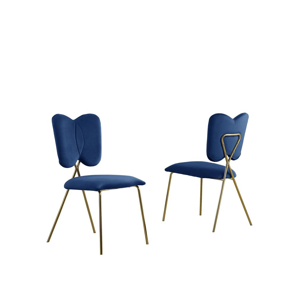 Set of 4, Navy Blue Velvet Guest Side Chair with Wingback, Chrome Gold