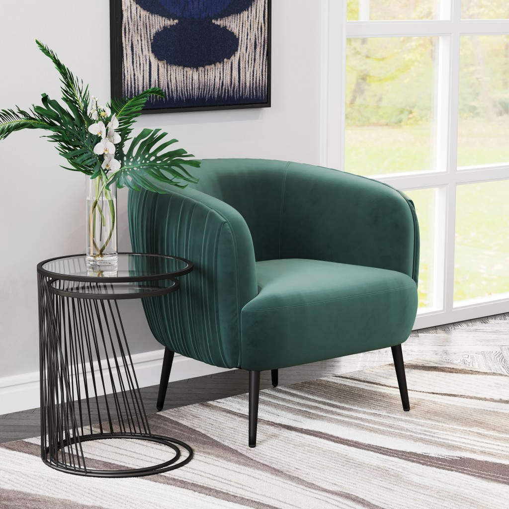 Sammy Dark Green And Black Velvet Barrel Chair