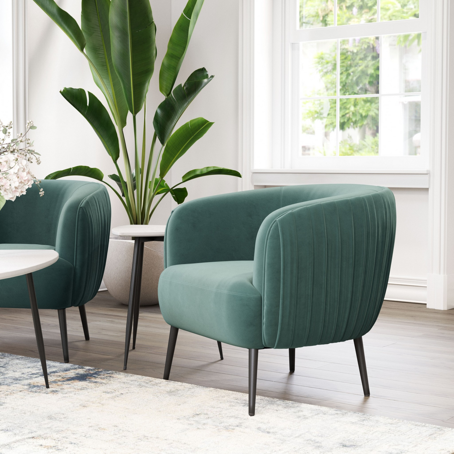 Sammy Dark Green And Black Velvet Barrel Chair