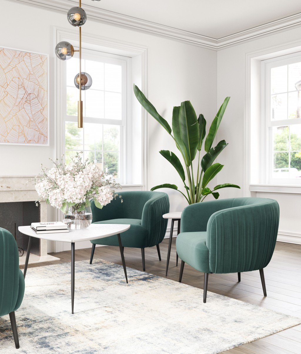 Sammy Dark Green And Black Velvet Barrel Chair