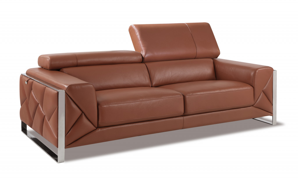 Zaire Camel And Silver Genuine Leather Sofa