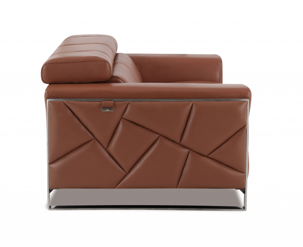 Zaire Camel And Silver Genuine Leather Sofa