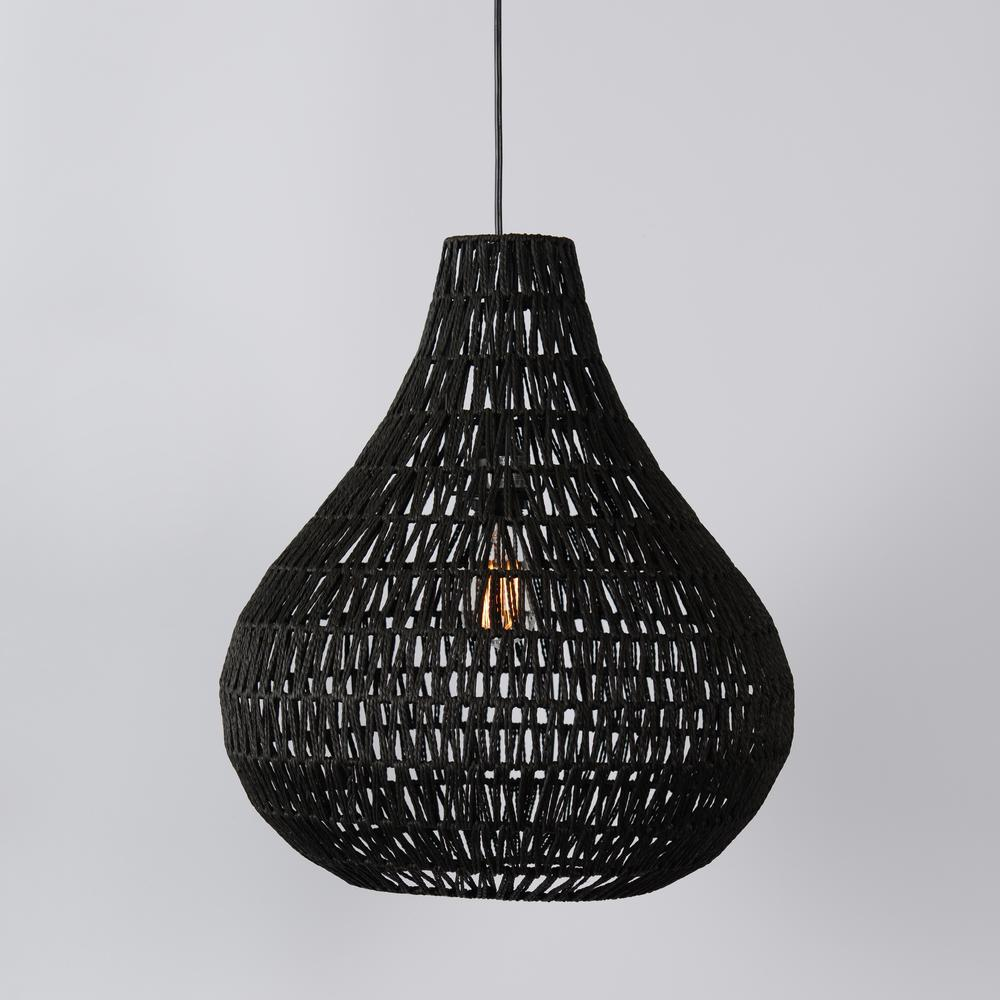 Quaid 1-Light Woven Black Pendant By Kosas Home