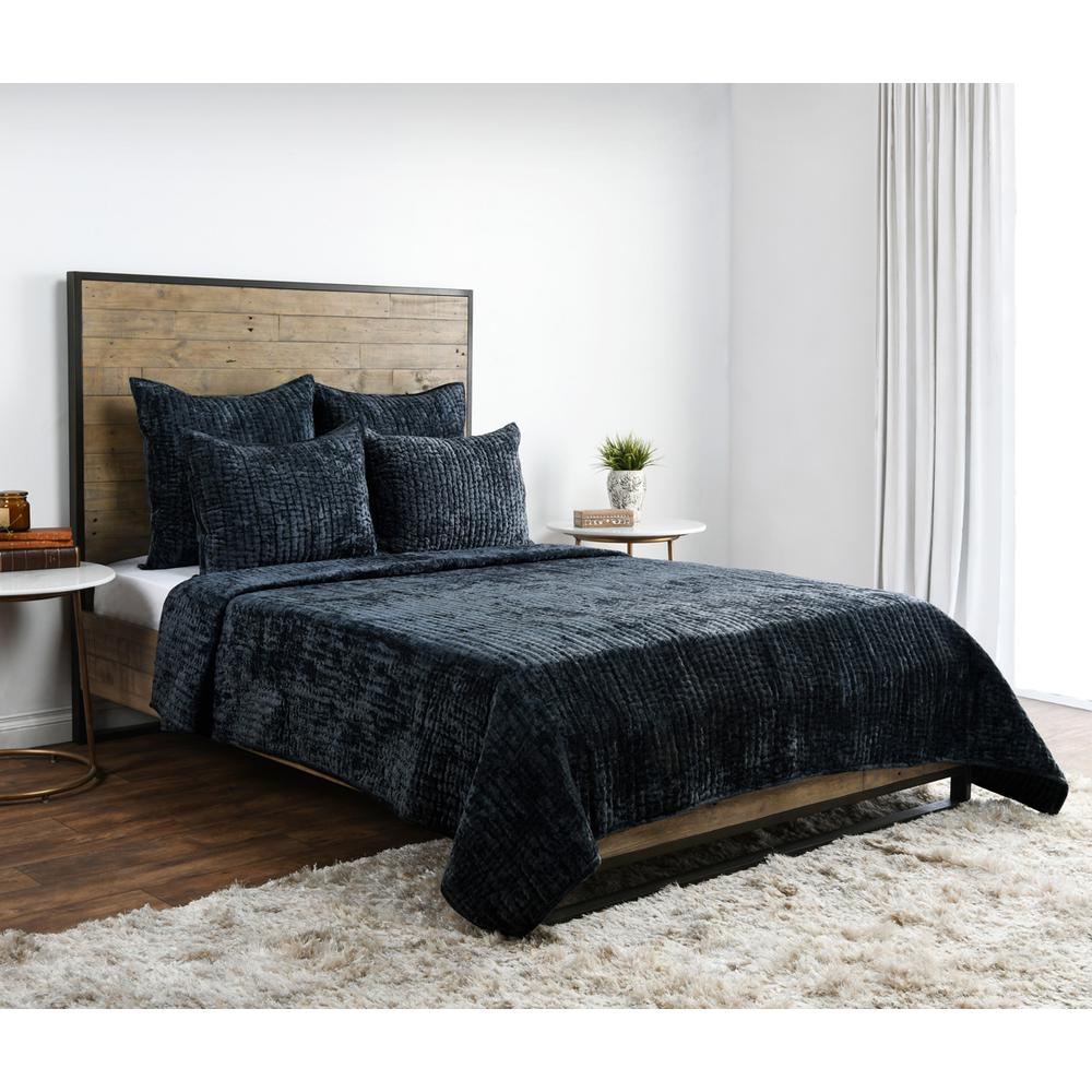 Dimitry 100% Rayon Velvet Ocean Blue King Quilt by Kosas Home