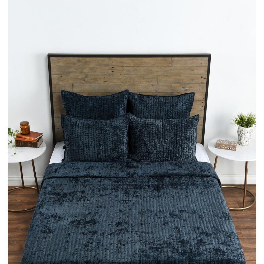 Dimitry 100% Rayon Velvet Ocean Blue King Quilt by Kosas Home