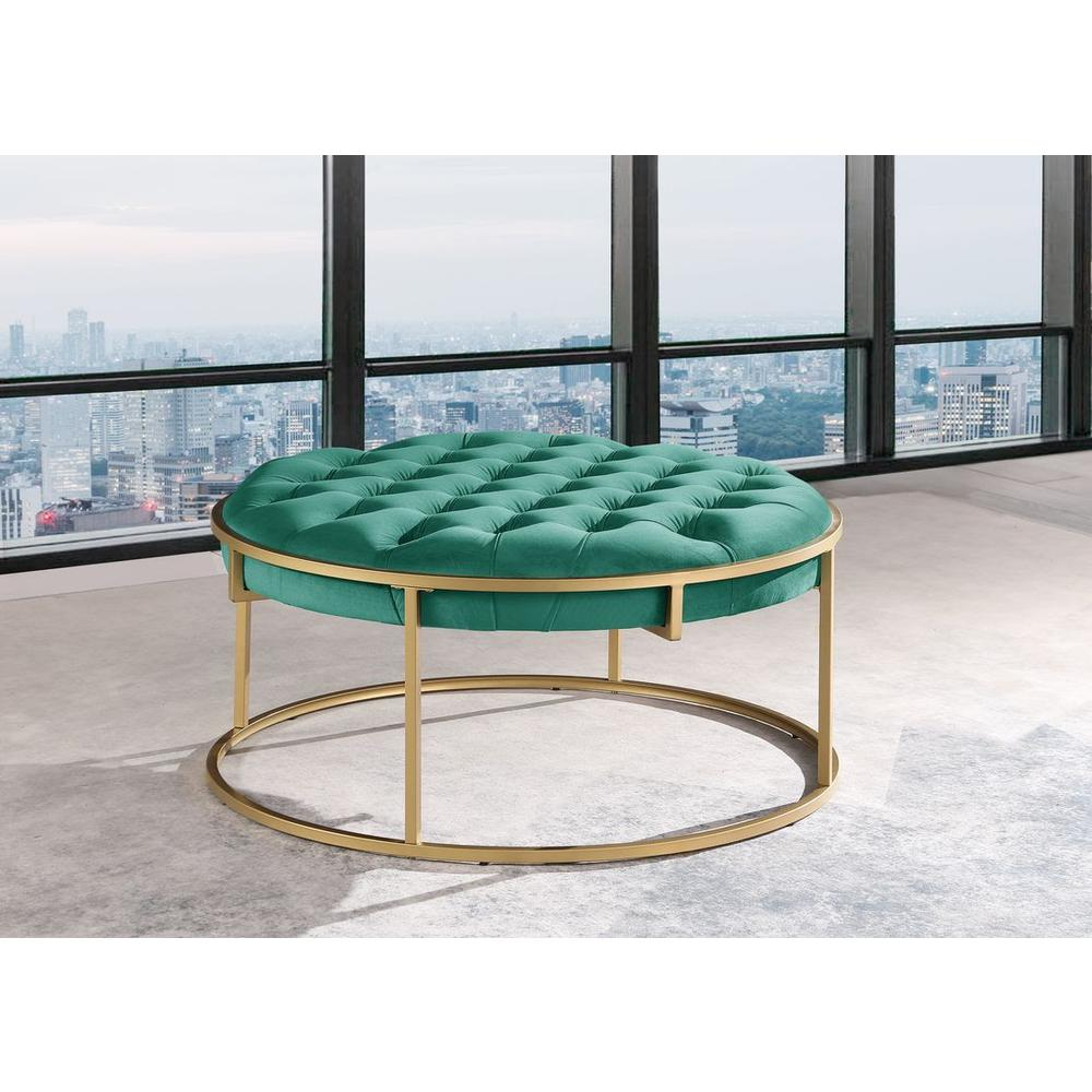 Conmara Velvet Round Accent Ottoman Green, Gold