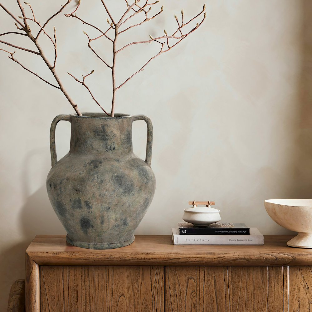 Jalil Rustic Mottled Brown Terracotta 12.1-Inch Vase with Handles