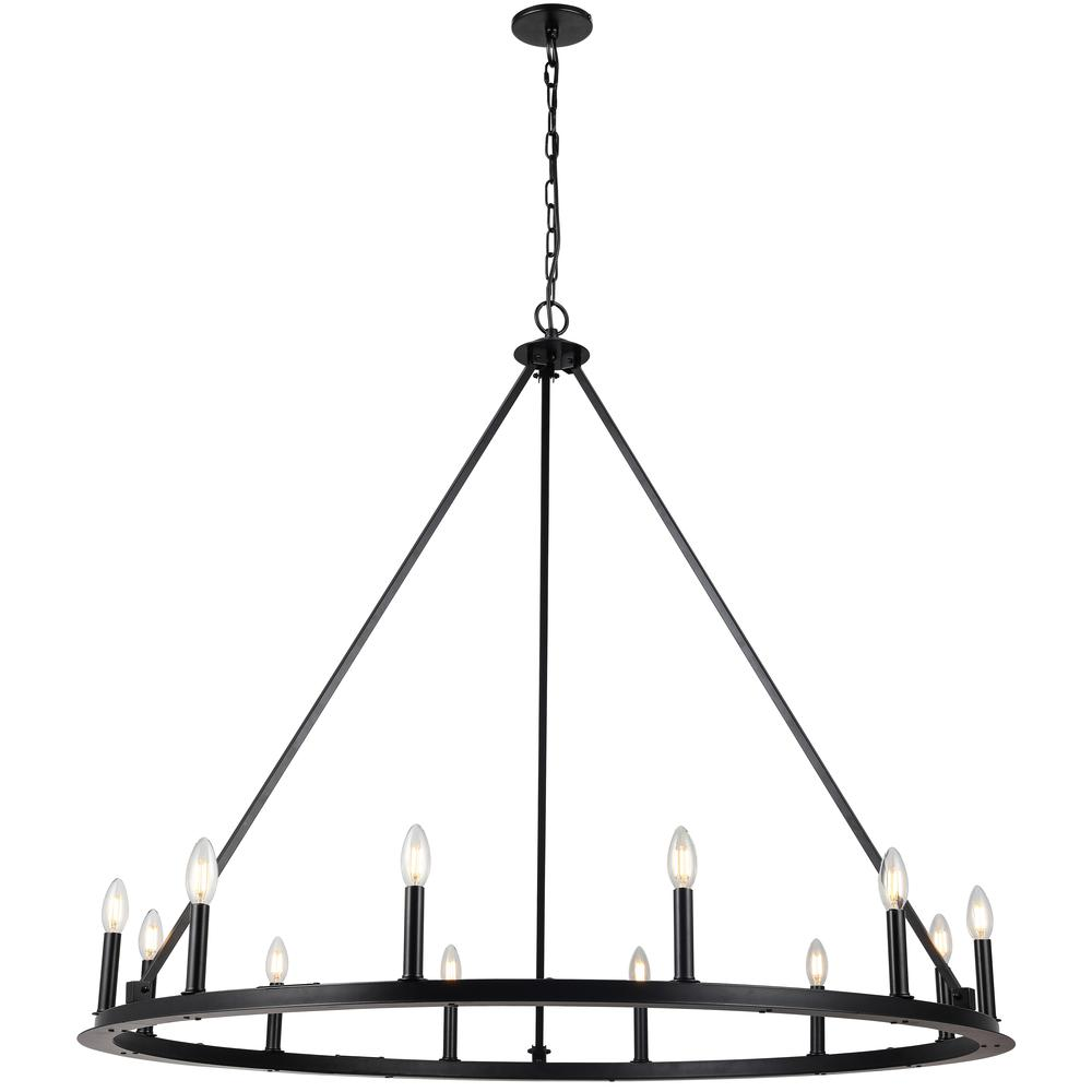 12 Light Incandescent Chandelier, Matte Black (CLB-4812C-MB)