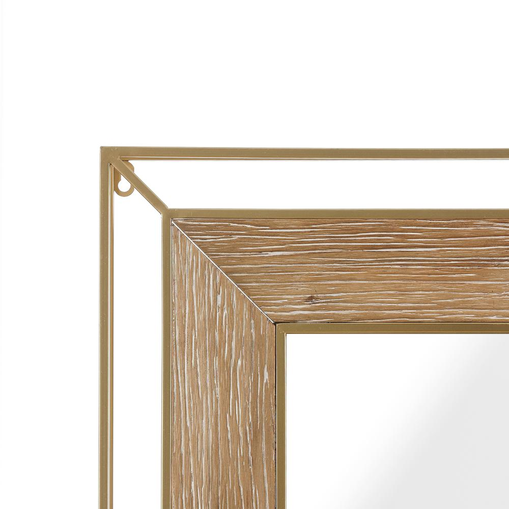 Gold Metal and Natural Wood Rectangular Frame Accent Wall Mirror