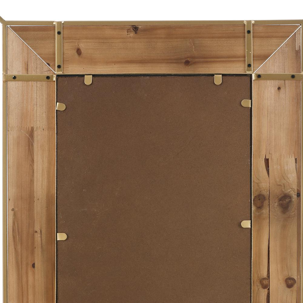 Gold Metal and Natural Wood Rectangular Frame Accent Wall Mirror