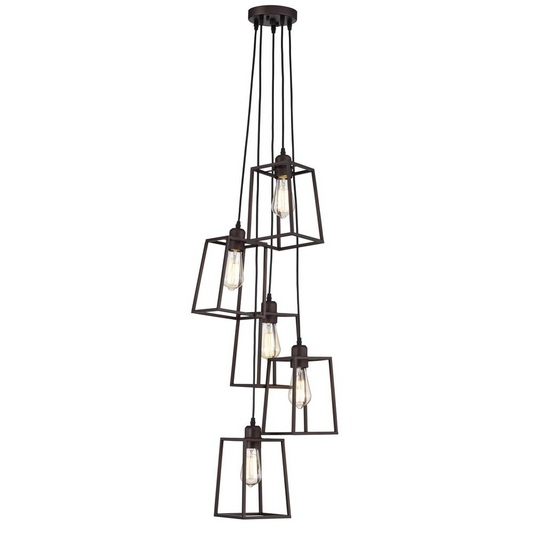 CHLOE Lighting IRONCLAD Industrial 5 Light Oil Rubbed Bronze Large Pendant Ceiling Fixture 18" Wide