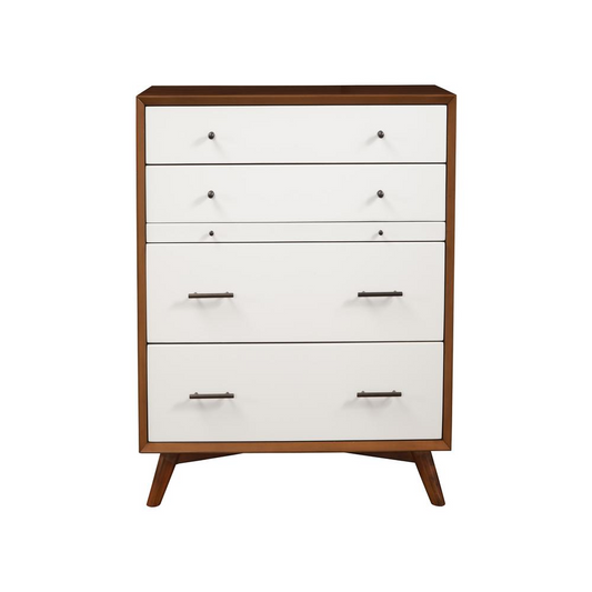 Flynn Mid Century Modern 4 Drawer Two Tone Multifunction Chest w/Pull Out Tray, Acorn/White