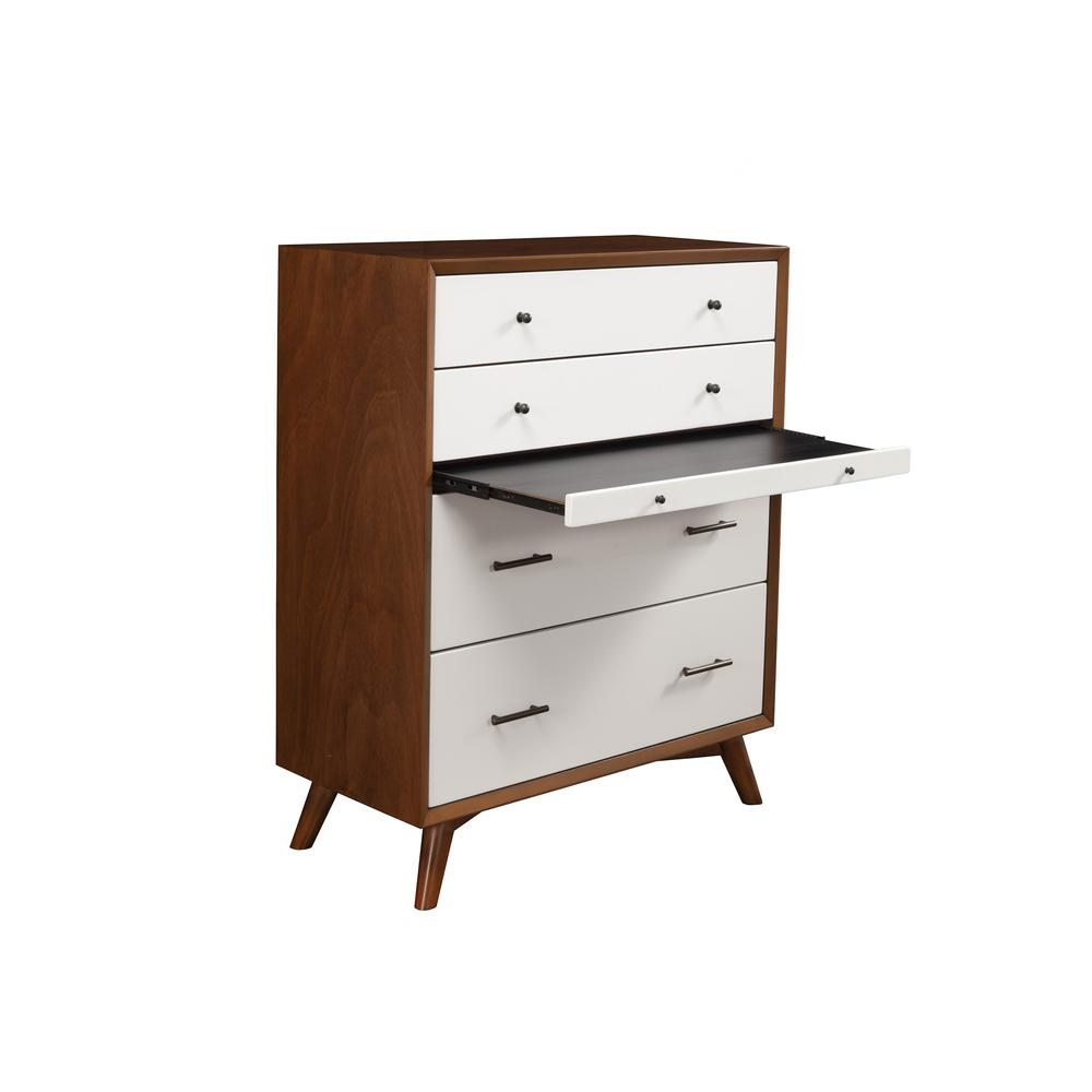 Flynn Mid Century Modern 4 Drawer Two Tone Multifunction Chest w/Pull Out Tray, Acorn/White