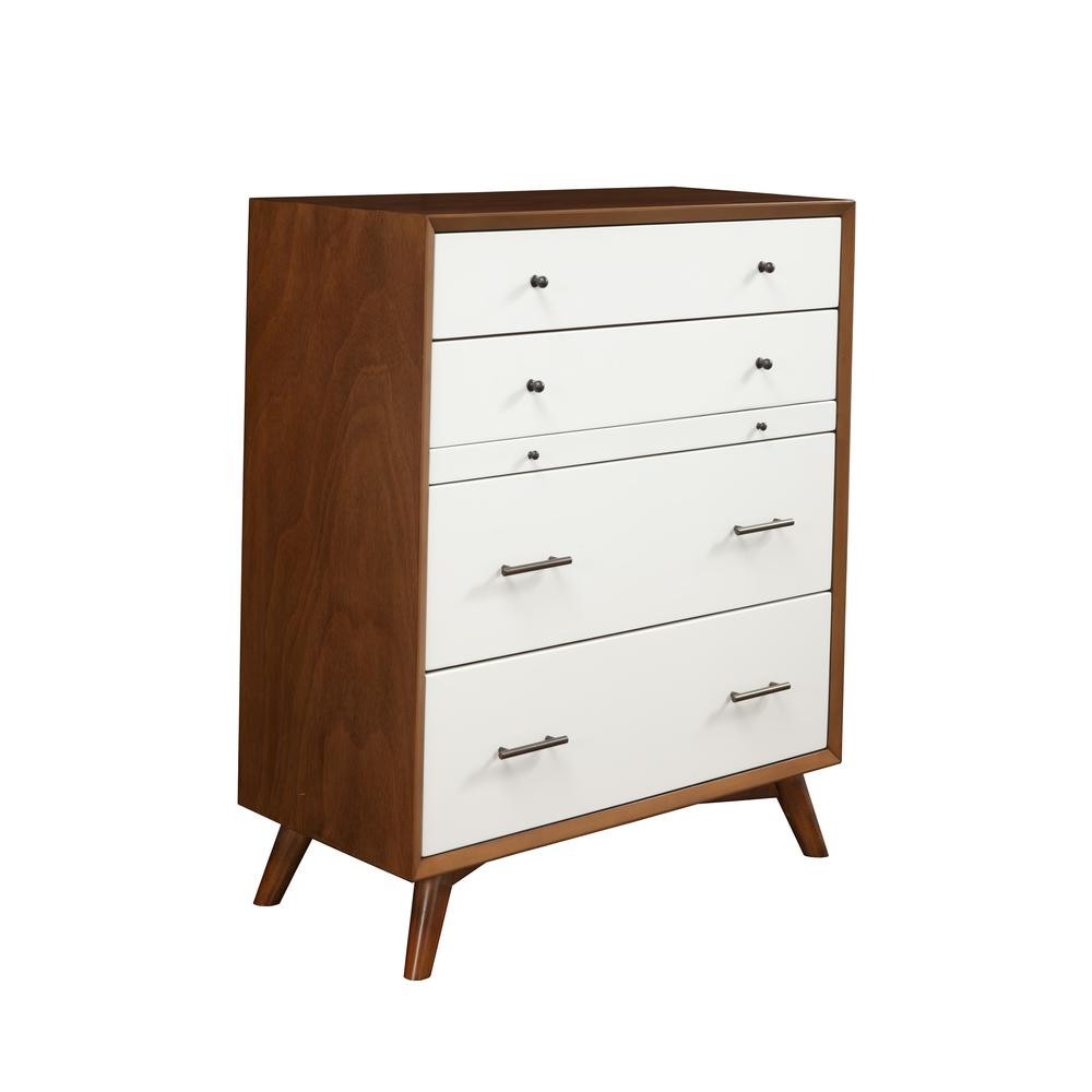 Flynn Mid Century Modern 4 Drawer Two Tone Multifunction Chest w/Pull Out Tray, Acorn/White