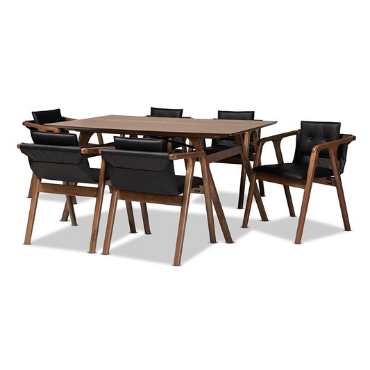 Walnut Brown Finished Wood 7-Piece Dining Set