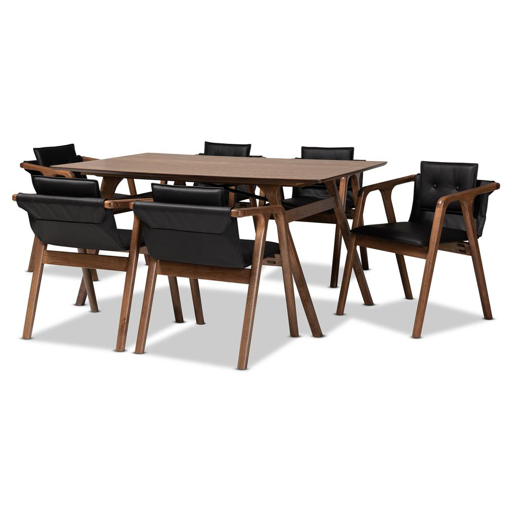 Walnut Brown Finished Wood 7-Piece Dining Set