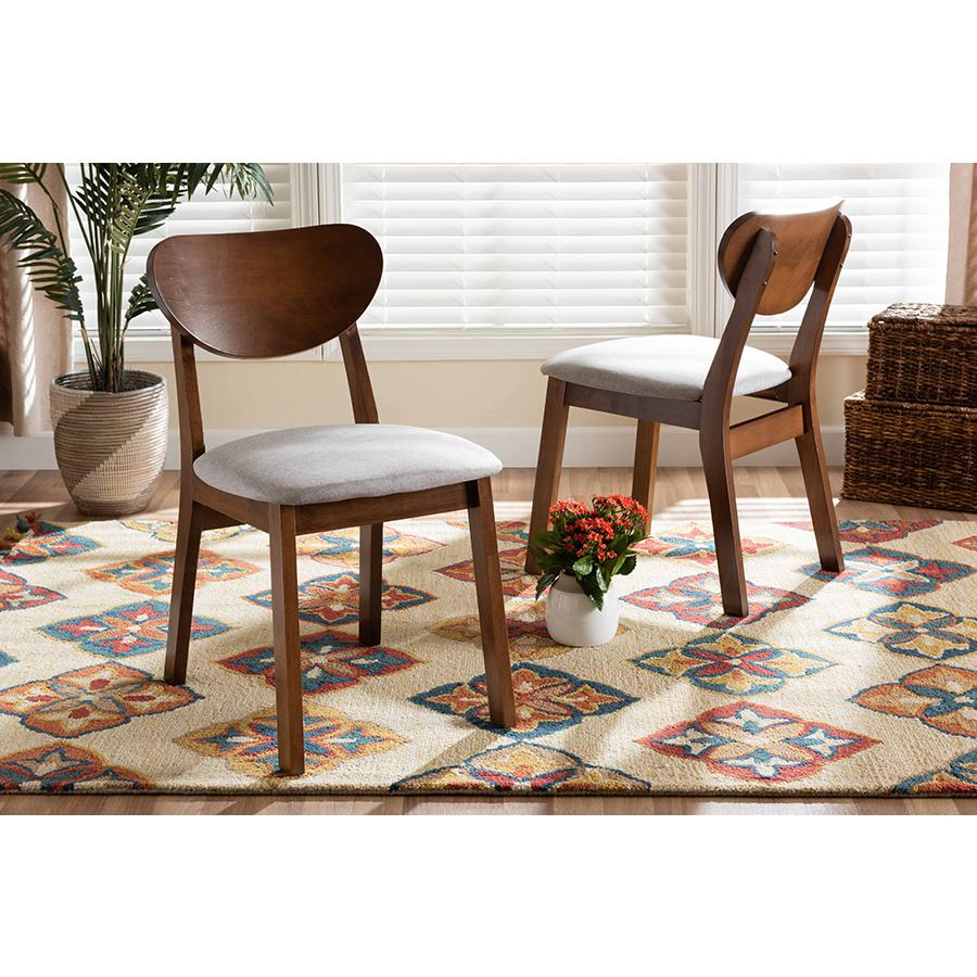 Grey Fabric Upholstered and Walnut Brown Finished Wood 2-Piece Dining Chair Set