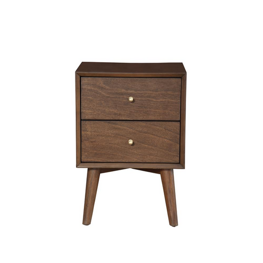 Flynn Mid Century Modern 2 Drawer Nightstand, Walnut