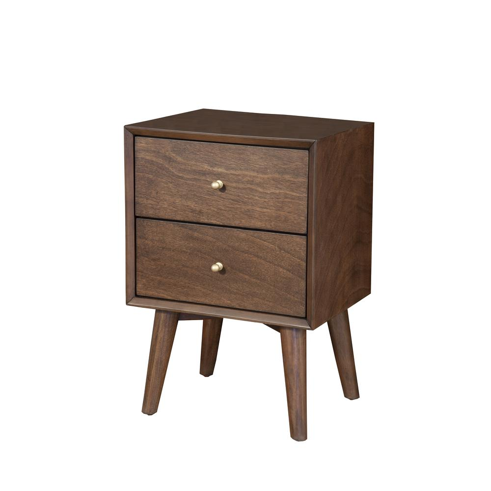 Flynn Mid Century Modern 2 Drawer Nightstand, Walnut