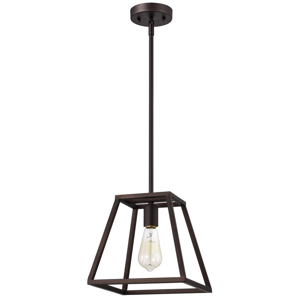 CHLOE Lighting IRONCLAD- Industrial 1 Light Oil Rubbed Bronze Mini Pendant Ceiling Fixture 10" Wide