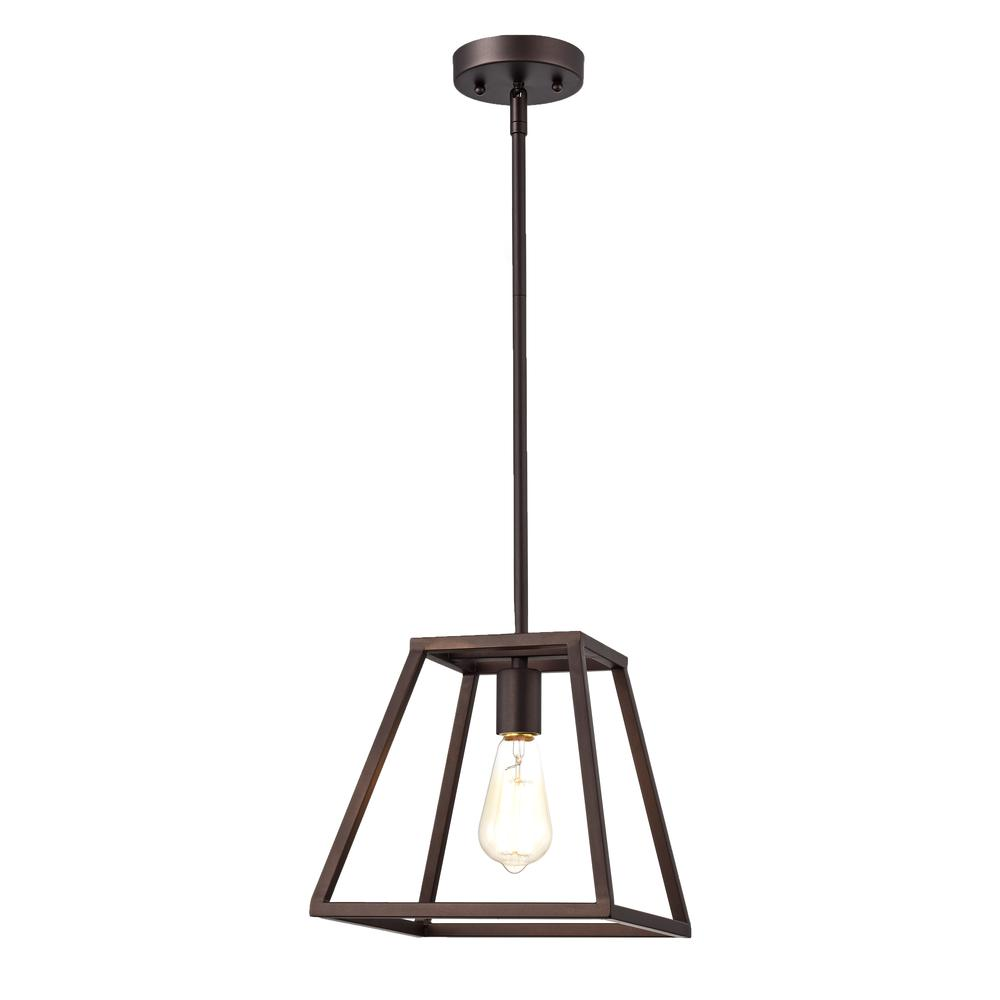 CHLOE Lighting IRONCLAD- Industrial 1 Light Oil Rubbed Bronze Mini Pendant Ceiling Fixture 10" Wide