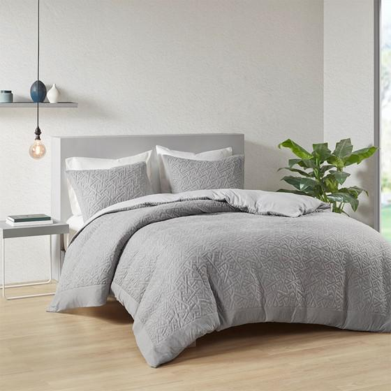 Natori 3 Piece Oversized Knit Quilted Top Duvet Cover Mini Set, Grey