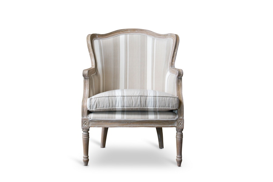 Charlemagne Traditional French Accent Chair-Oak (Brown Stripe)