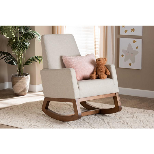 Yashiya Mid-century Retro Modern Light Beige Fabric Upholstered Rocking Chair