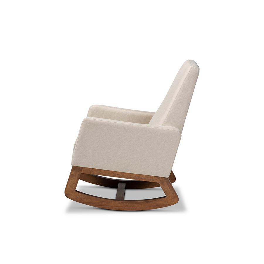 Yashiya Mid-century Retro Modern Light Beige Fabric Upholstered Rocking Chair