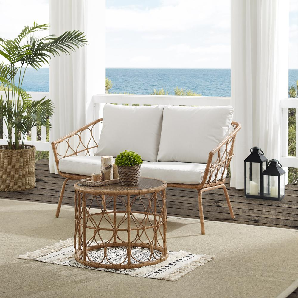 Juniper 2Pc Outdoor Wicker Conversation Set Creme/Natural - Loveseat & Coffee Table