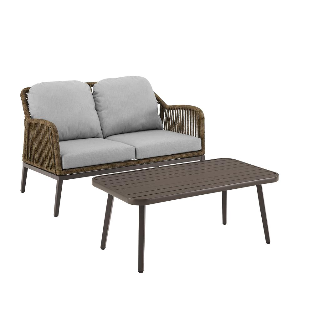 Haven 2Pc Outdoor Wicker Conversation Set Light Gray/Light Brown - Loveseat & Coffee Table