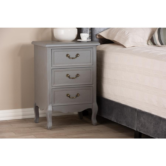 Baxton Studio Capucine Antique French Country Cottage Grey Finished Wood 3-Drawer Nightstand