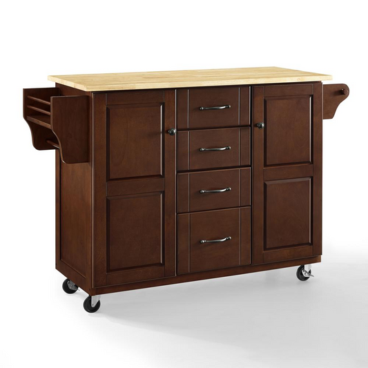 Eleanor Wood Top Kitchen Cart Mahogany/Natural