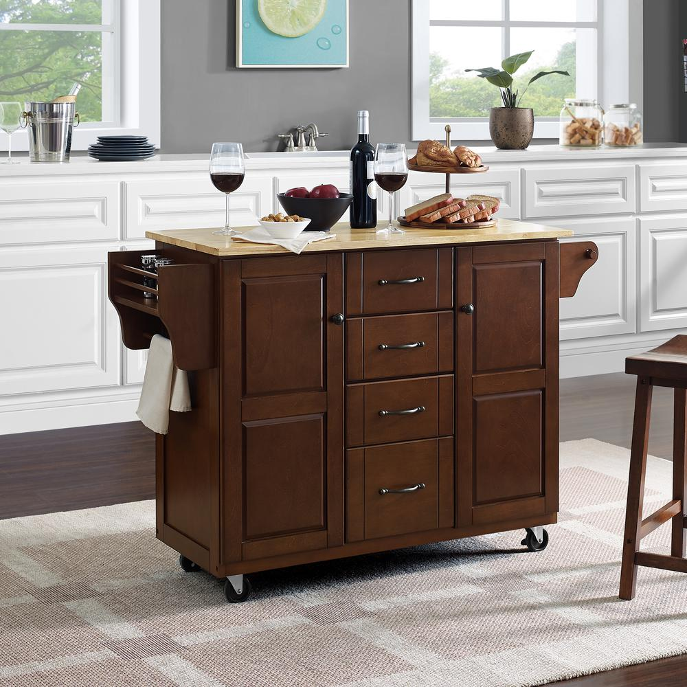 Eleanor Wood Top Kitchen Cart Mahogany/Natural