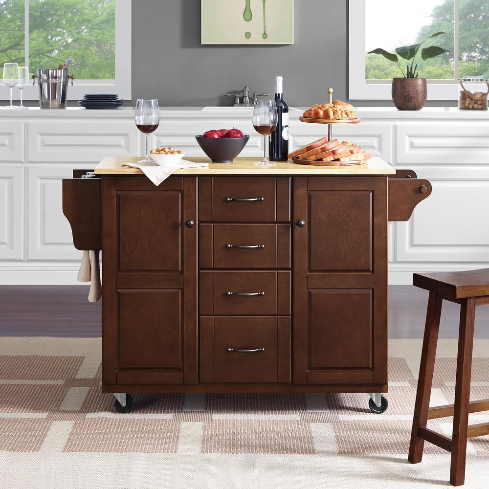 Eleanor Wood Top Kitchen Cart Mahogany/Natural