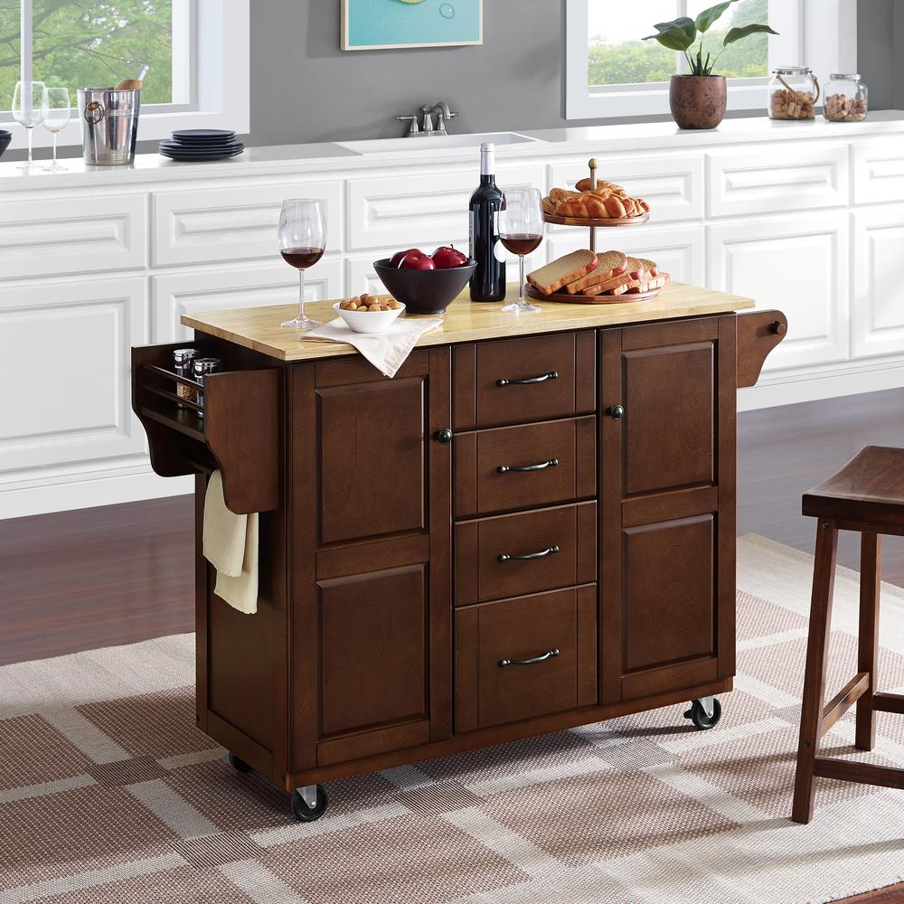 Eleanor Wood Top Kitchen Cart Mahogany/Natural