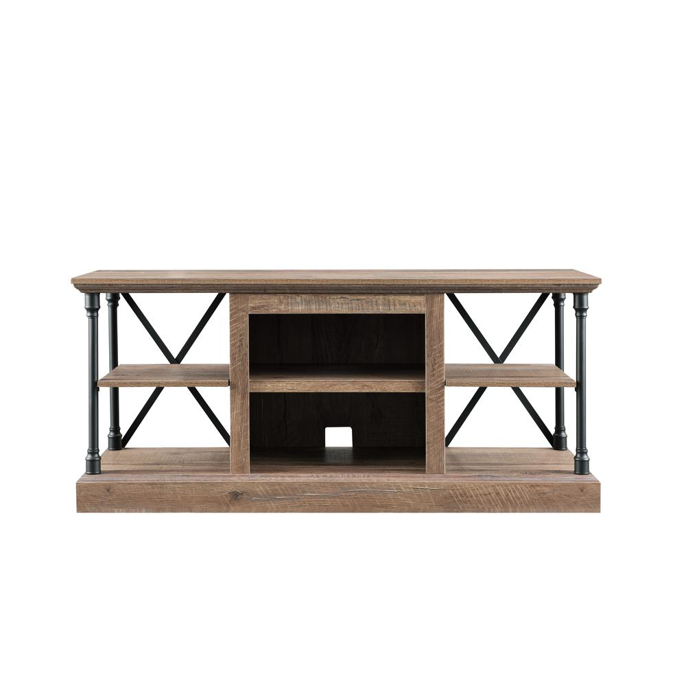 OS Home Model 6592 Contemporary Architecture Media Console in Rough Sawn Birch Finish.