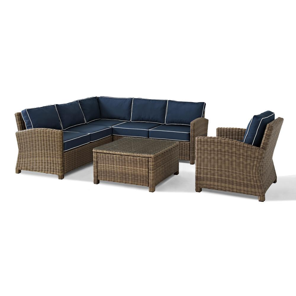 Wren 5Pc Outdoor Wicker Sectional Set Navy/Weathered Brown