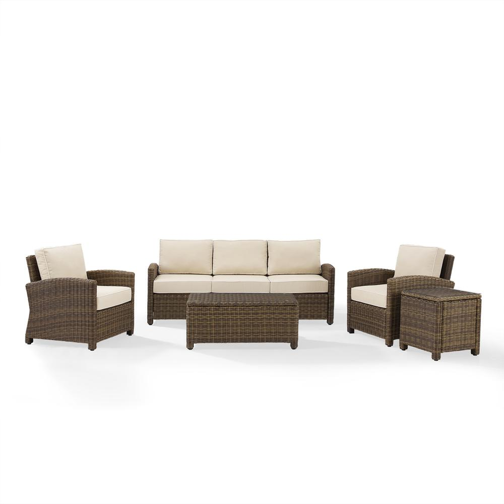 Bradenton 5Pc Outdoor Wicker Sofa Set Sand/Weathered Brown - Sofa, Side Table, Coffee Table, & 2 Armchairs