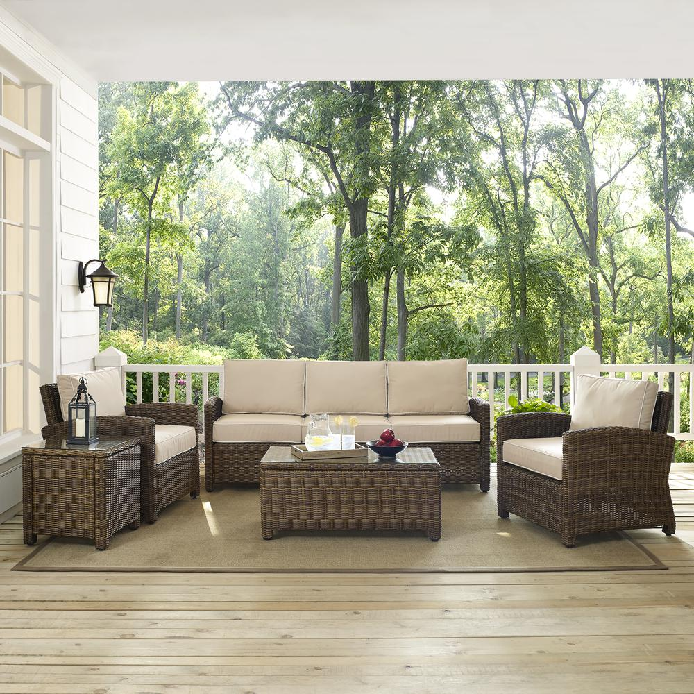 Bradenton 5Pc Outdoor Wicker Sofa Set Sand/Weathered Brown - Sofa, Side Table, Coffee Table, & 2 Armchairs