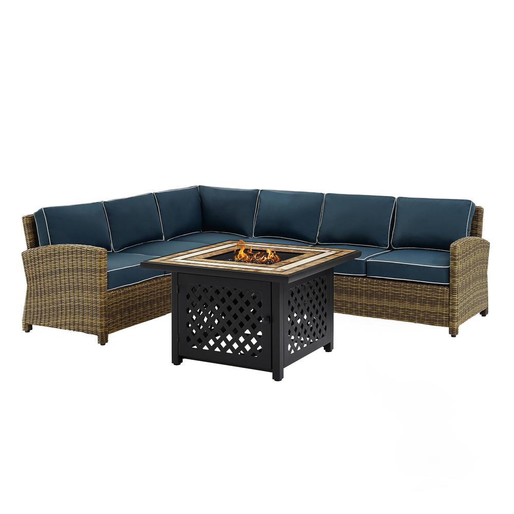 Bradenton 5Pc Outdoor Wicker Sectional Set Weathered Brown/Navy