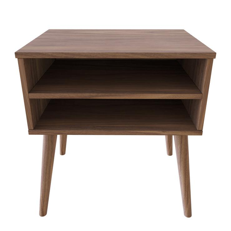 Ragusa Mid-Century Modern Open Shelf Nightstand, Walnut