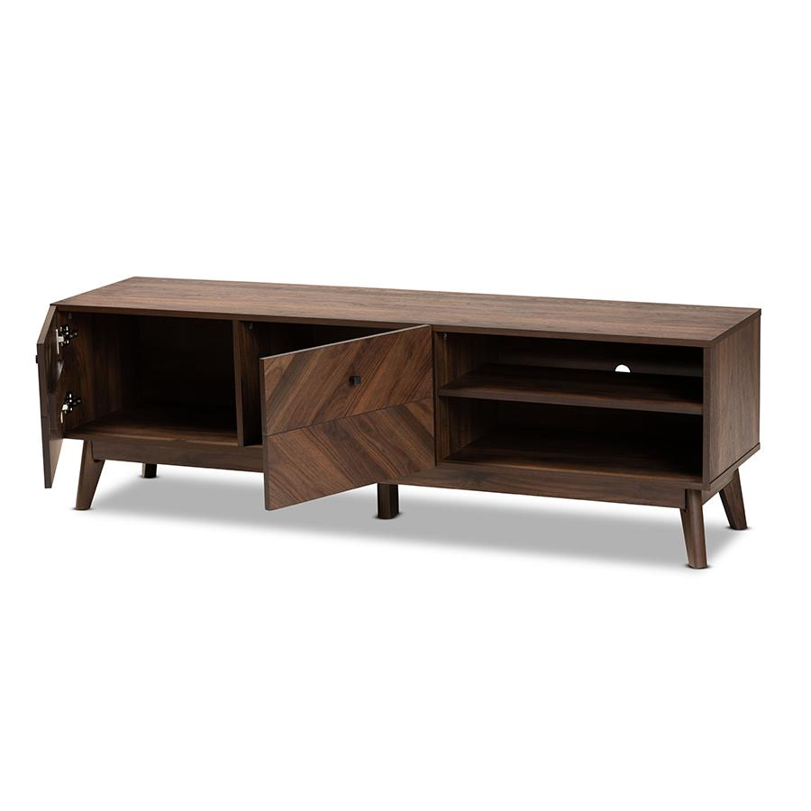 Baxton Studio Hartman Mid-Century Modern Walnut Brown Finished Wood TV Stand