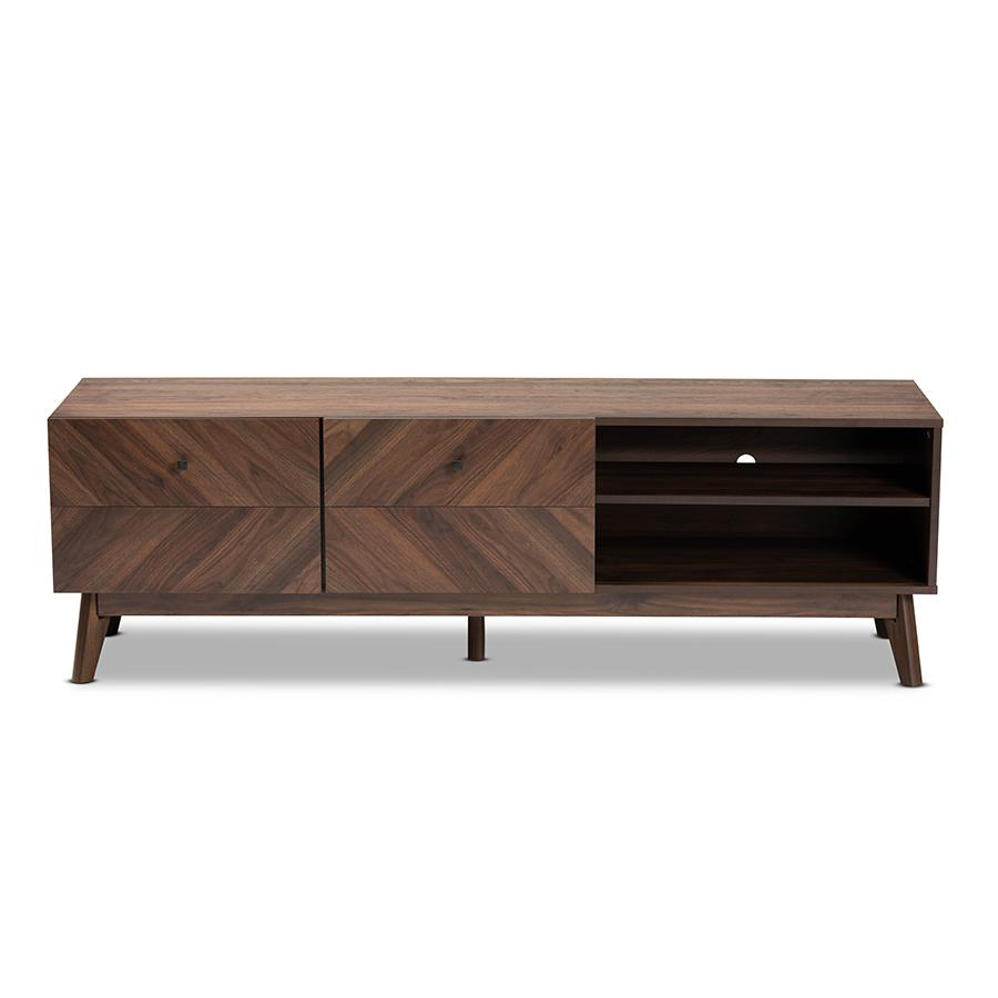 Baxton Studio Hartman Mid-Century Modern Walnut Brown Finished Wood TV Stand