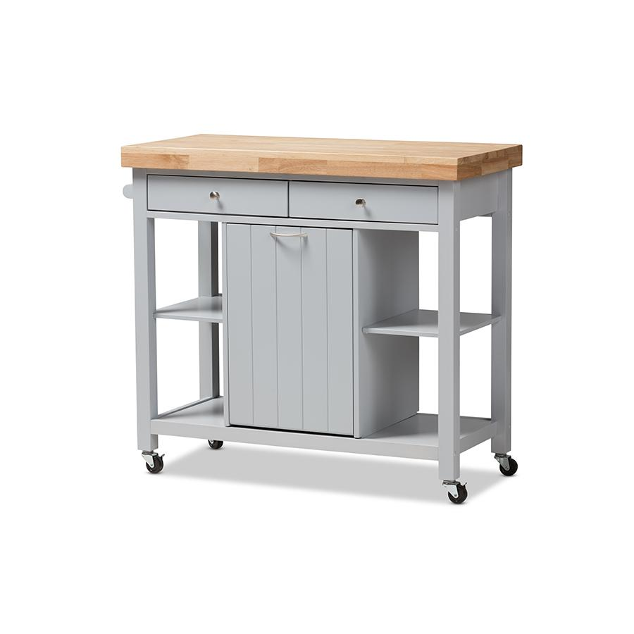 Hayward Coastal and Farmhouse Light Grey Wood Kitchen Cart