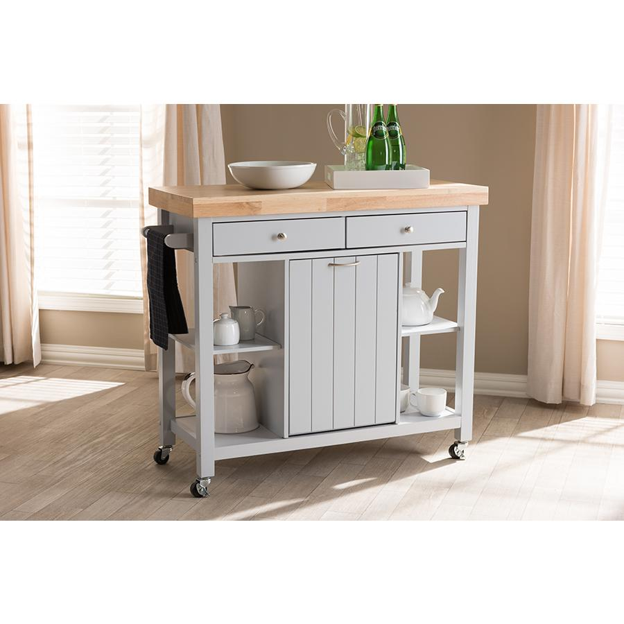 Hayward Coastal and Farmhouse Light Grey Wood Kitchen Cart