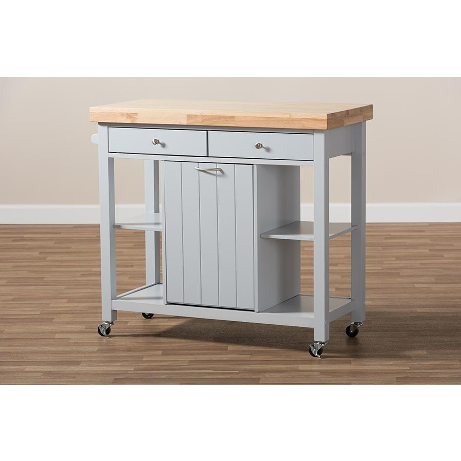 Hayward Coastal and Farmhouse Light Grey Wood Kitchen Cart