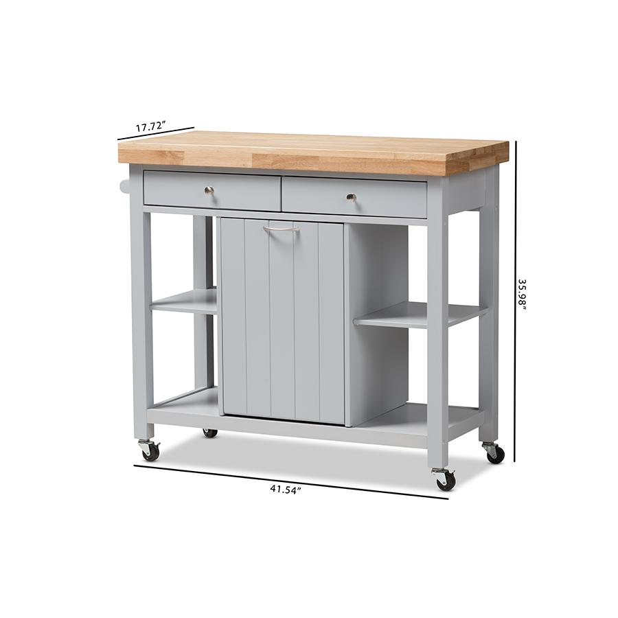 Hayward Coastal and Farmhouse Light Grey Wood Kitchen Cart